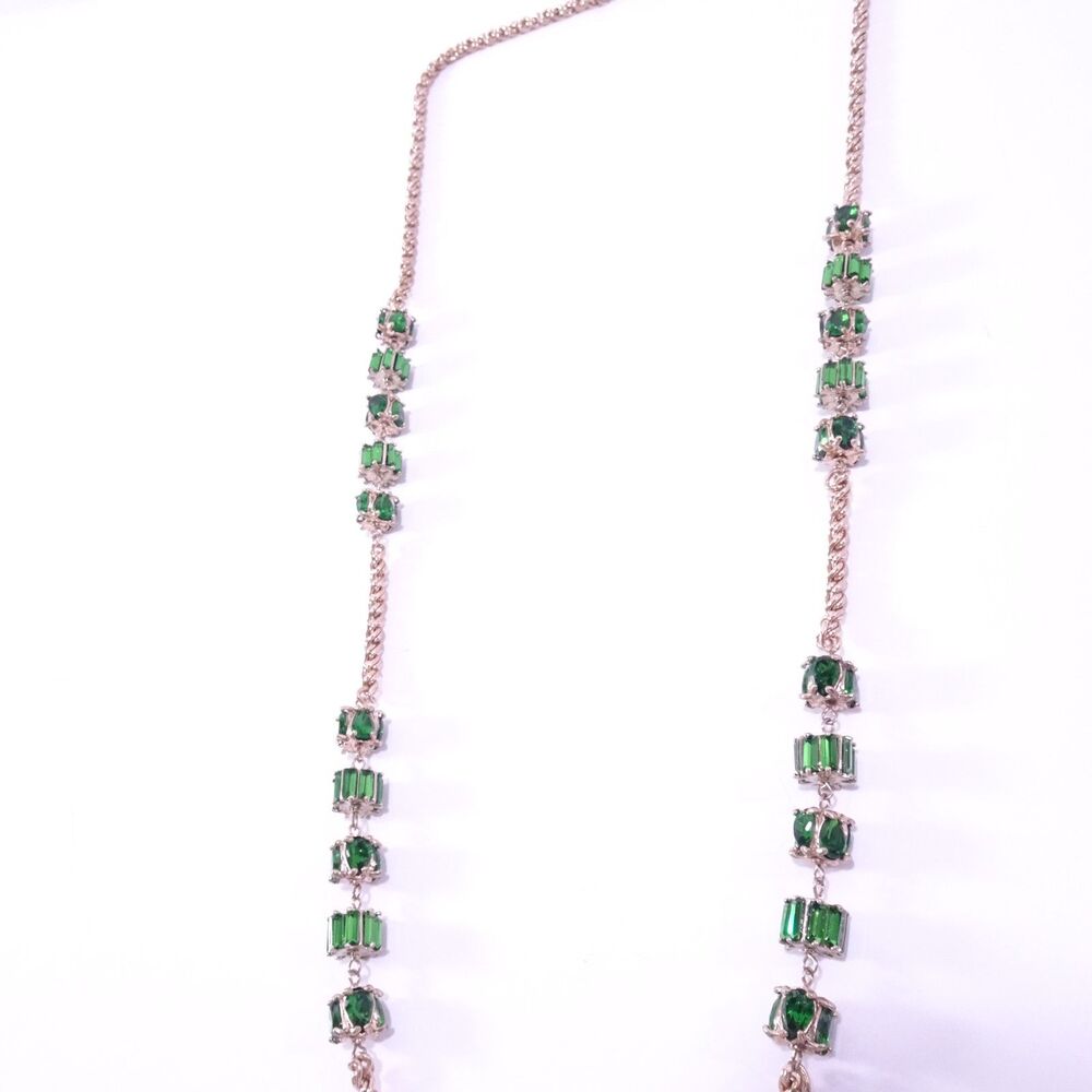 Neiman Marcus Rose Gold Chain Necklace with Green Gem Accents - Picture 2 of 9